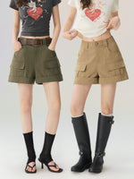 Multi-Pocket Rolled Hem Cargo Shorts