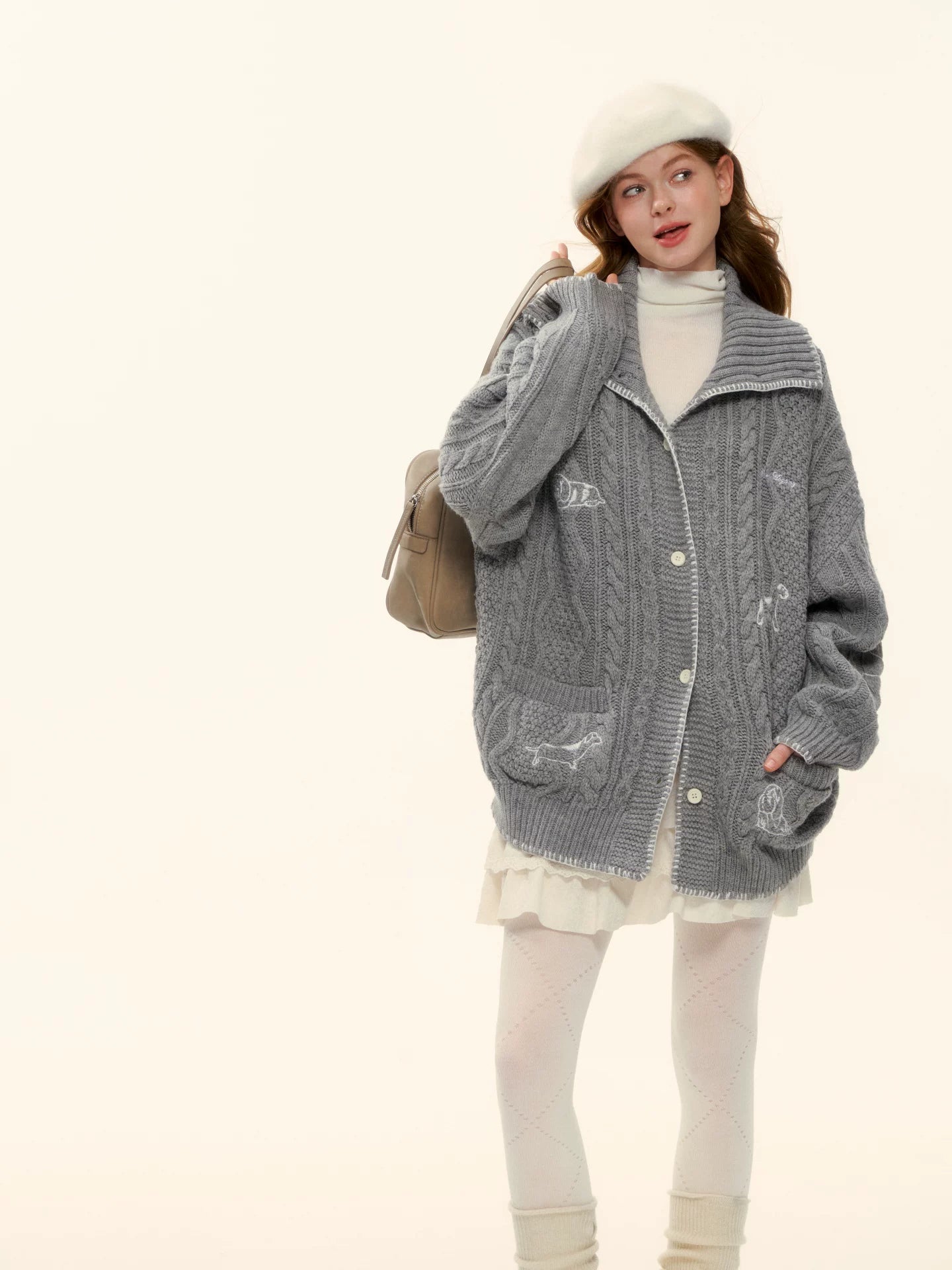 Embroidered Cable Knit Jacket