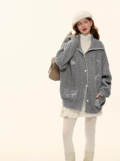 Embroidered Cable Knit Jacket