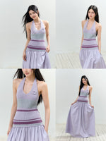 Lurex Halter V-Neck Backless Maxi Dress