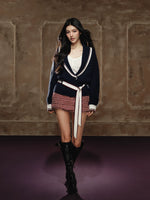 Colorblock Lapel V-Neck Sweater