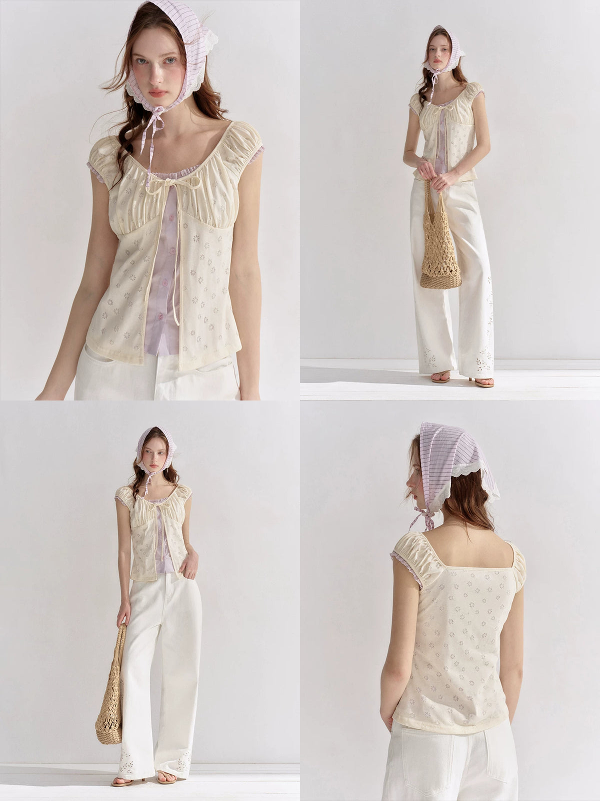 Contrast Panel Floral Eyelet Blouse