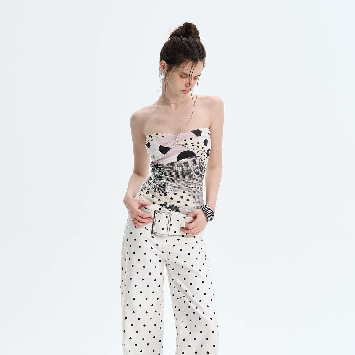 Beige Polka Dot Bandeau Top