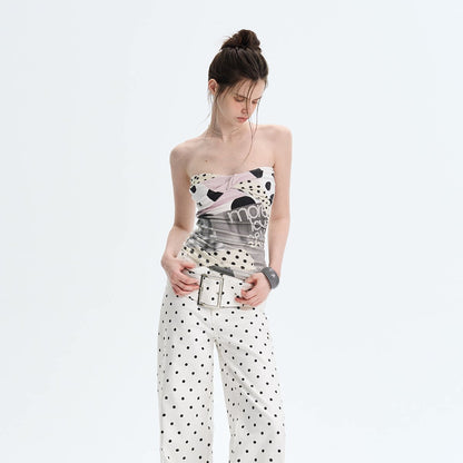 Beige Polka Dot Bandeau Top