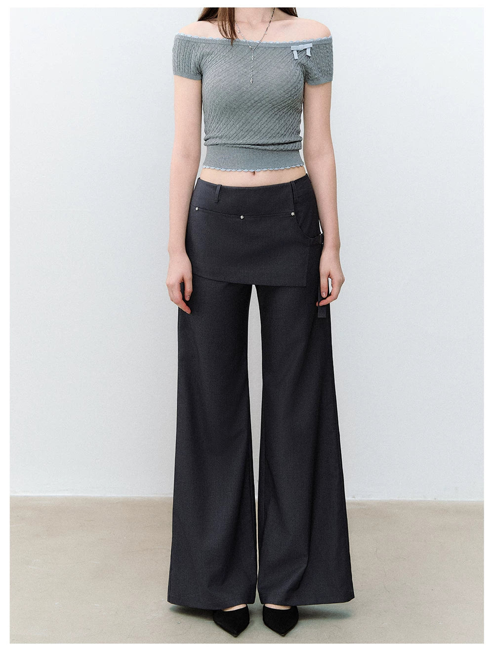 Blade Buckle Asymmetric Wide-Leg Pants