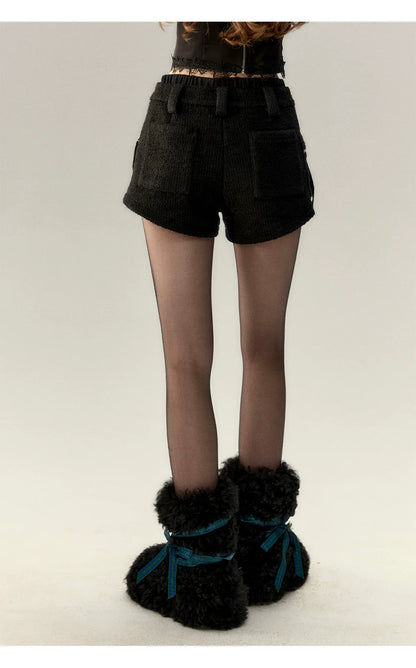 Black Double-Layer Patchwork 2-in-1 Shorts