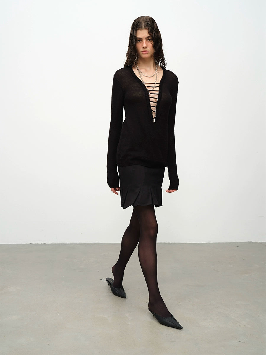 Two-Tone Twill Panel Mini Skirt