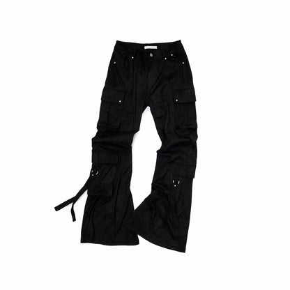 Suede Studded Cargo Flare Pants