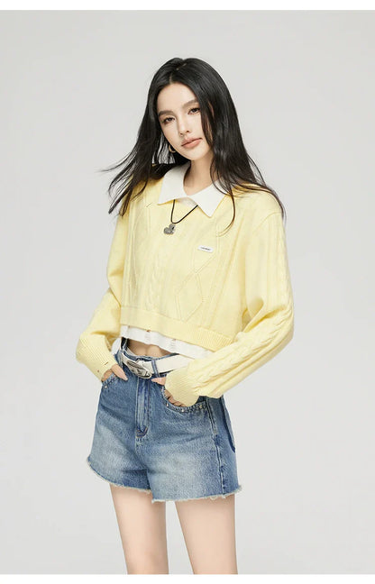 Yellow &amp; Gray 2-in-1 Frayed-edge Sweater