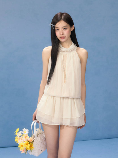 White Halter Lace Dress