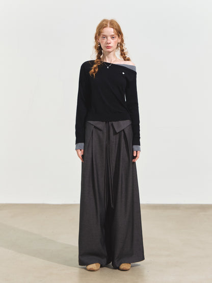 Contrast Asymmetrical Layered Sweater