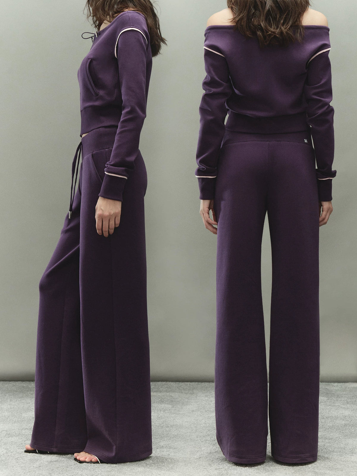 Off-Shoulder Drawstring Sweatshirt &amp; Pants Set