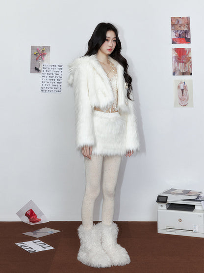 White Hooded Fur Coat