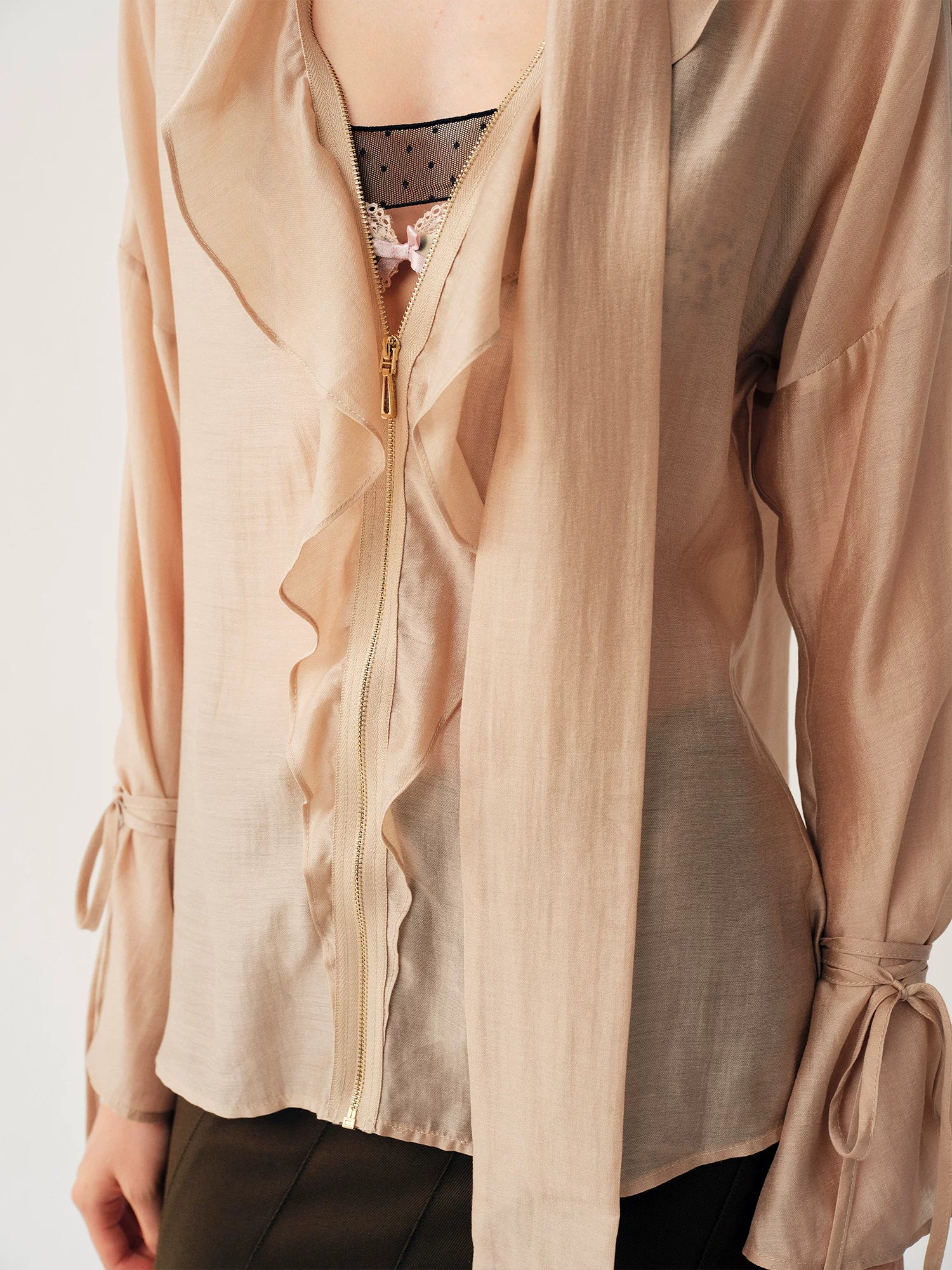 Champagne Cutout Zip Shirt
