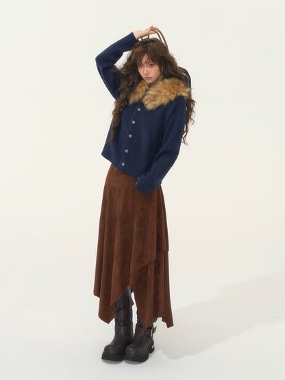 Detachable Fur Collar Fleece Hooded Cardigan