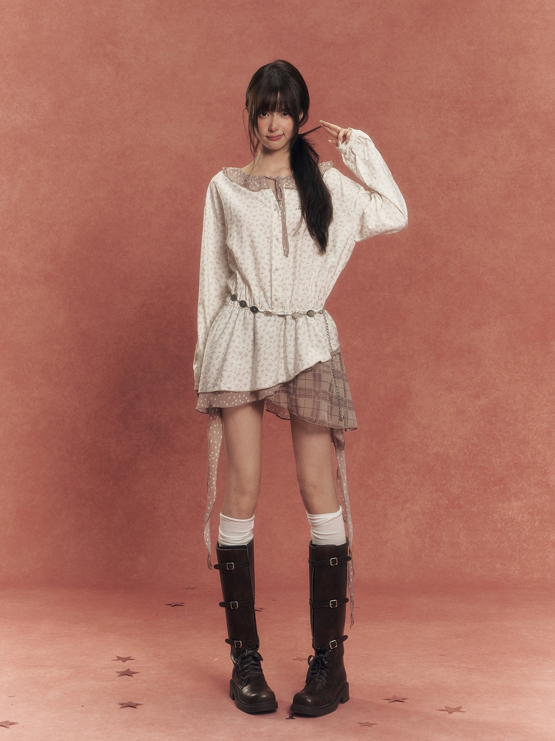 Patchwork Floral Plaid Dress