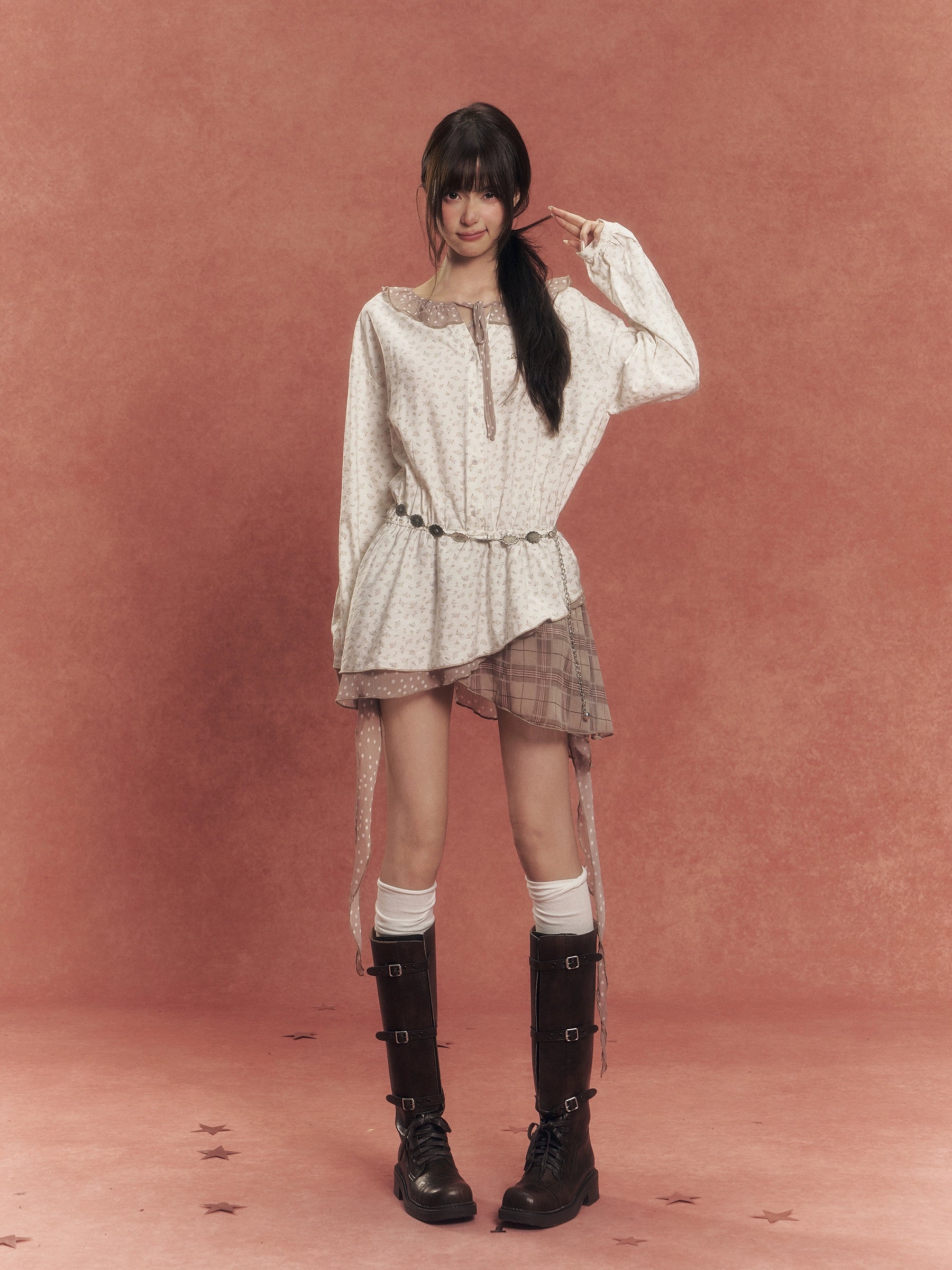 Patchwork Floral Plaid Dress