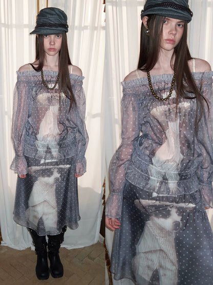 Double-Layer Chiffon Print Skirt