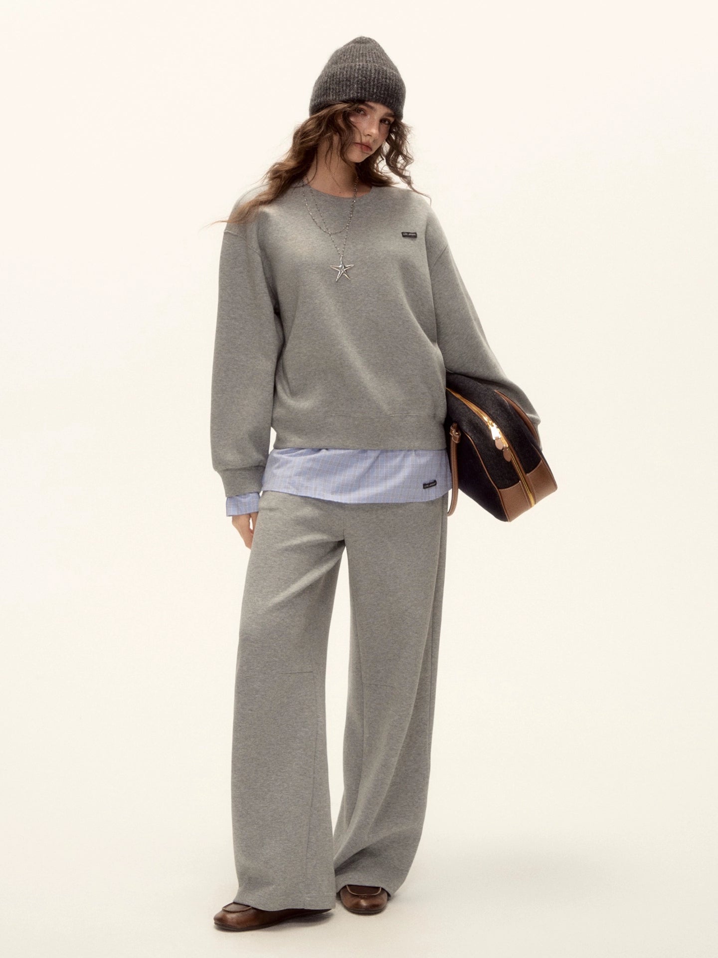 Plaid Trim Sweatshirt Set