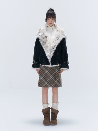 Plaid Wool-Blend Midi Skirt