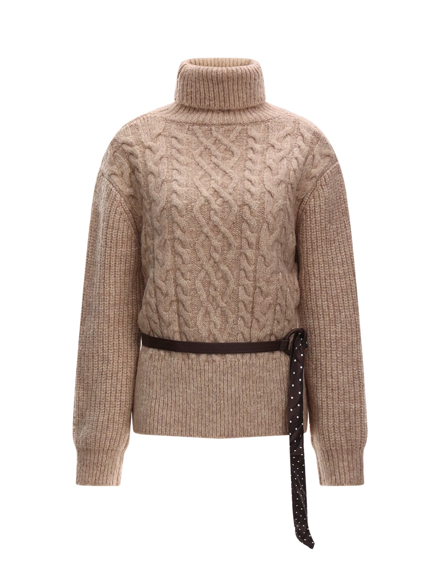 High-Neck Cable Knit Sweater