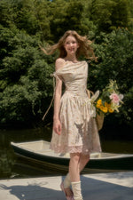 Floral One Shoulder Drawstring Dress