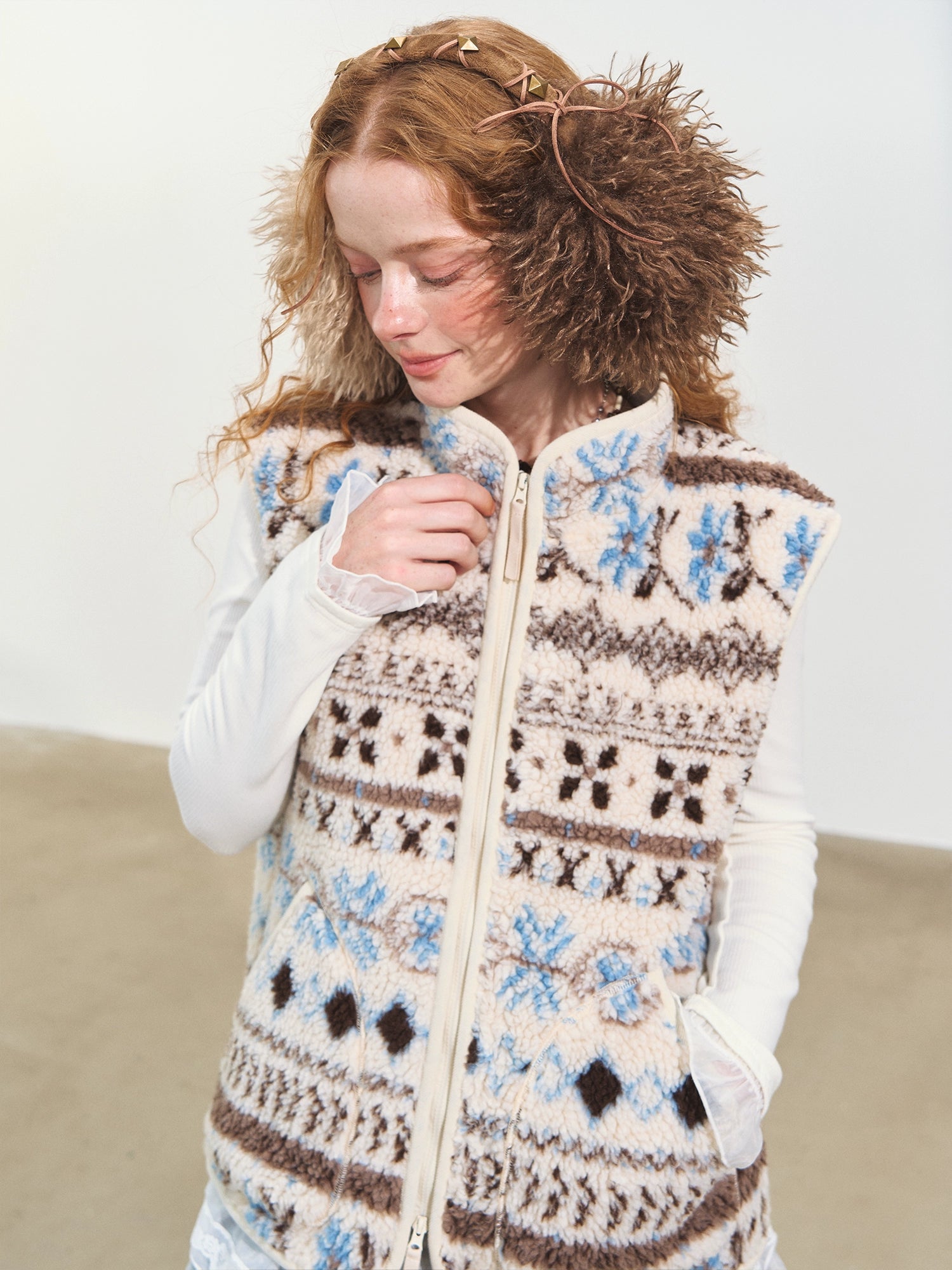 Fair Isle Patterned Fleece Vest