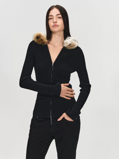 Detachable Faux Fur Collar Cardigan