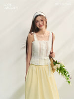Hollow-out Lace-spliced Tie-up Vest