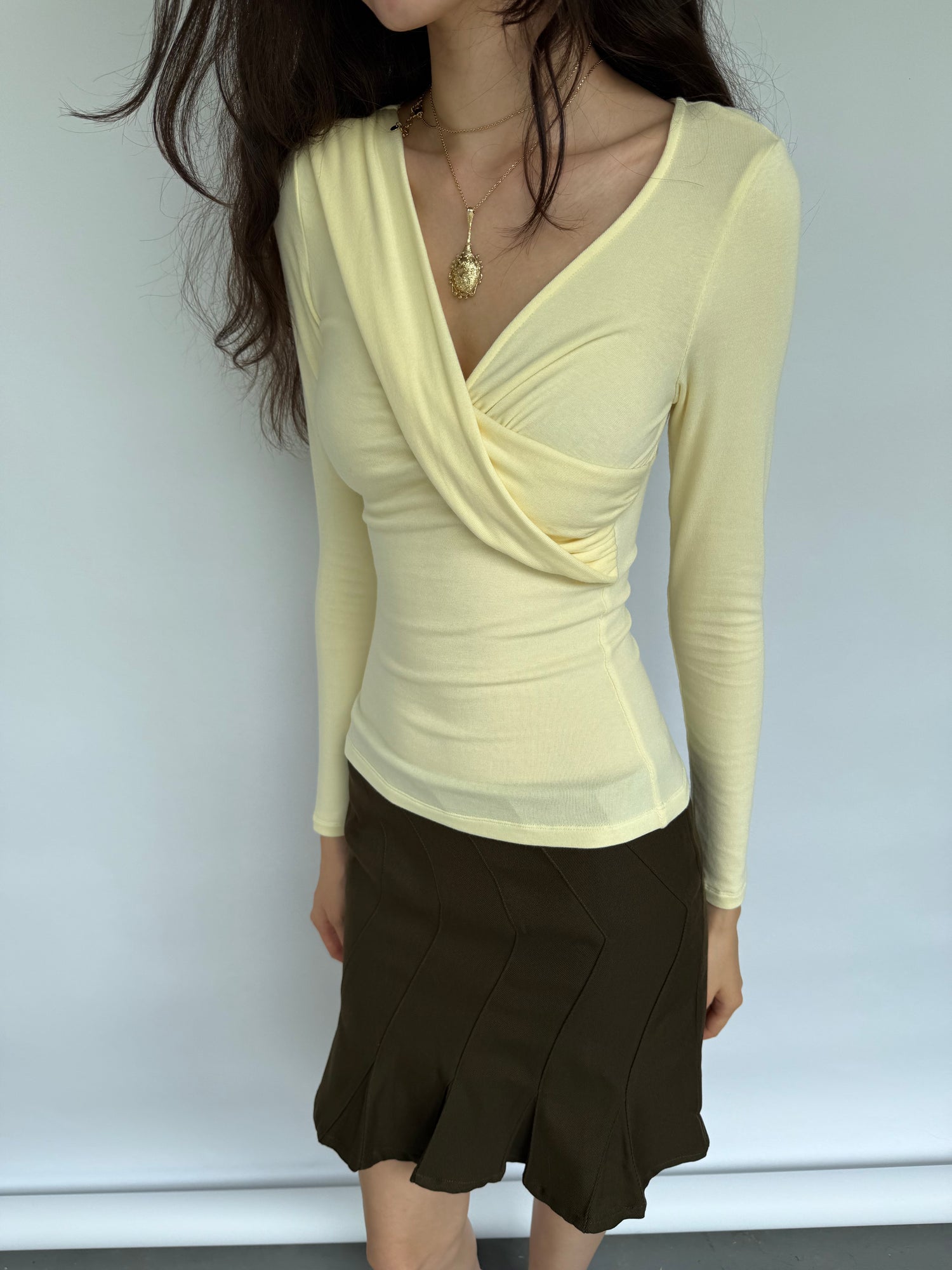 Yellow Cross Twist Knit Top