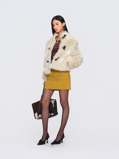 Yellow Washed Denim Mini Skirt