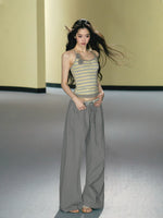 Satin Waistband Wide-Leg Pants