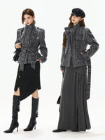Gray Belted Tweed Coat