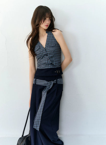 Navy Blue Halter Top &amp; Pants Set