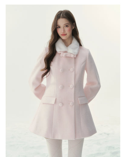 Double-Breasted Fur-Collar Coat Set