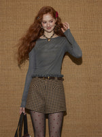 Embroidered Ruffle Trim Knit Top