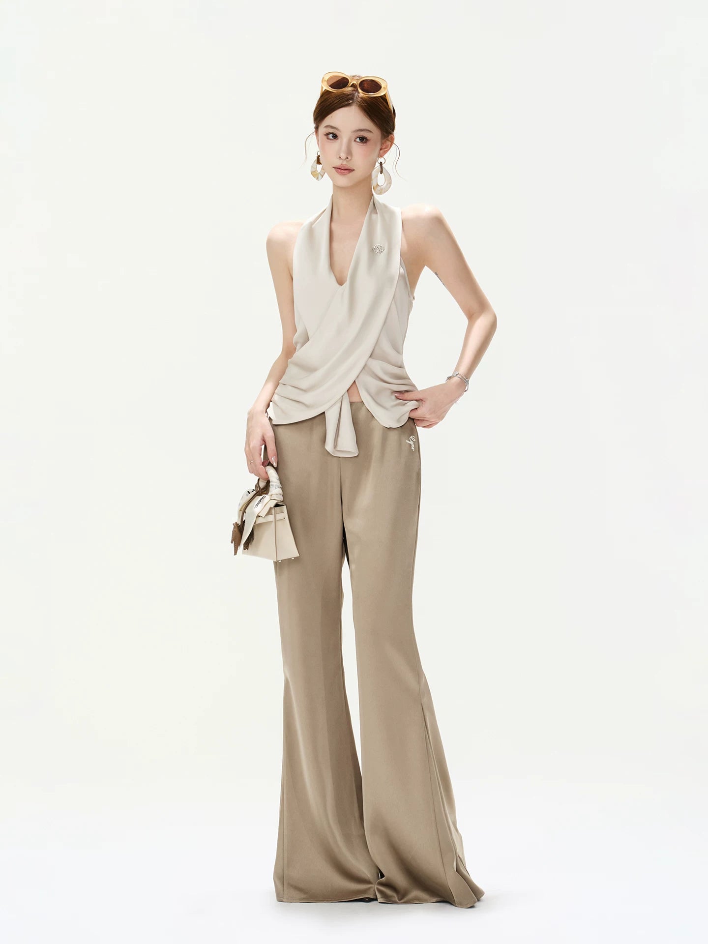 Draped Satin Flared Pants