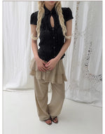 Ruffled Stand Collar Short Sleeve Top