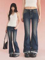 Navy Blue Lace Flared Jeans
