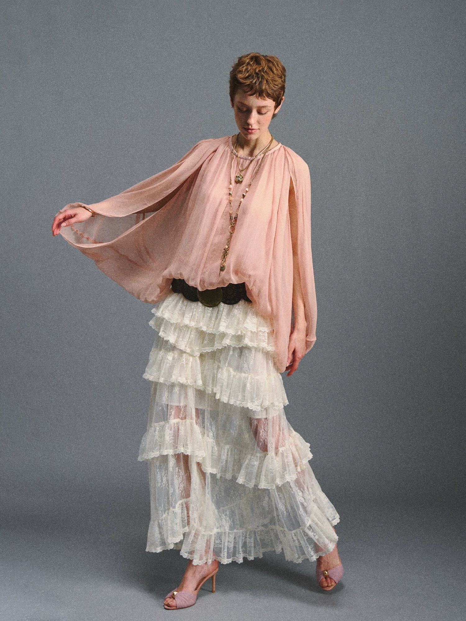 Off-White Tiered Lace Skirt