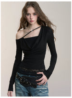 Asymmetric Beaded Drape T-shirt