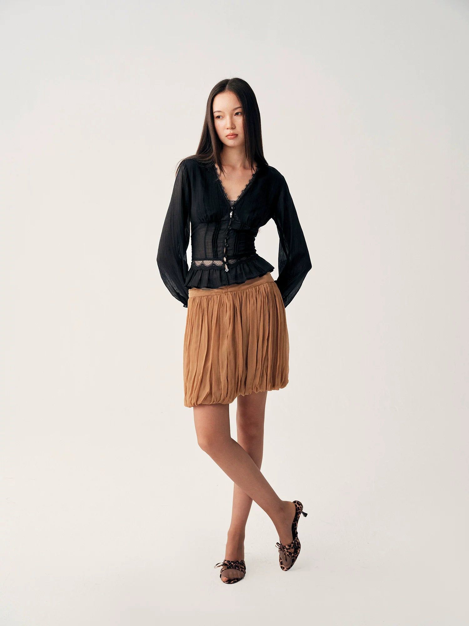 Black Lace Drawstring Cardigan