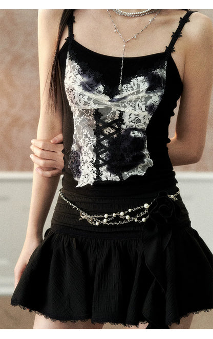 Off-white &amp; Black Lace Splice Camisole