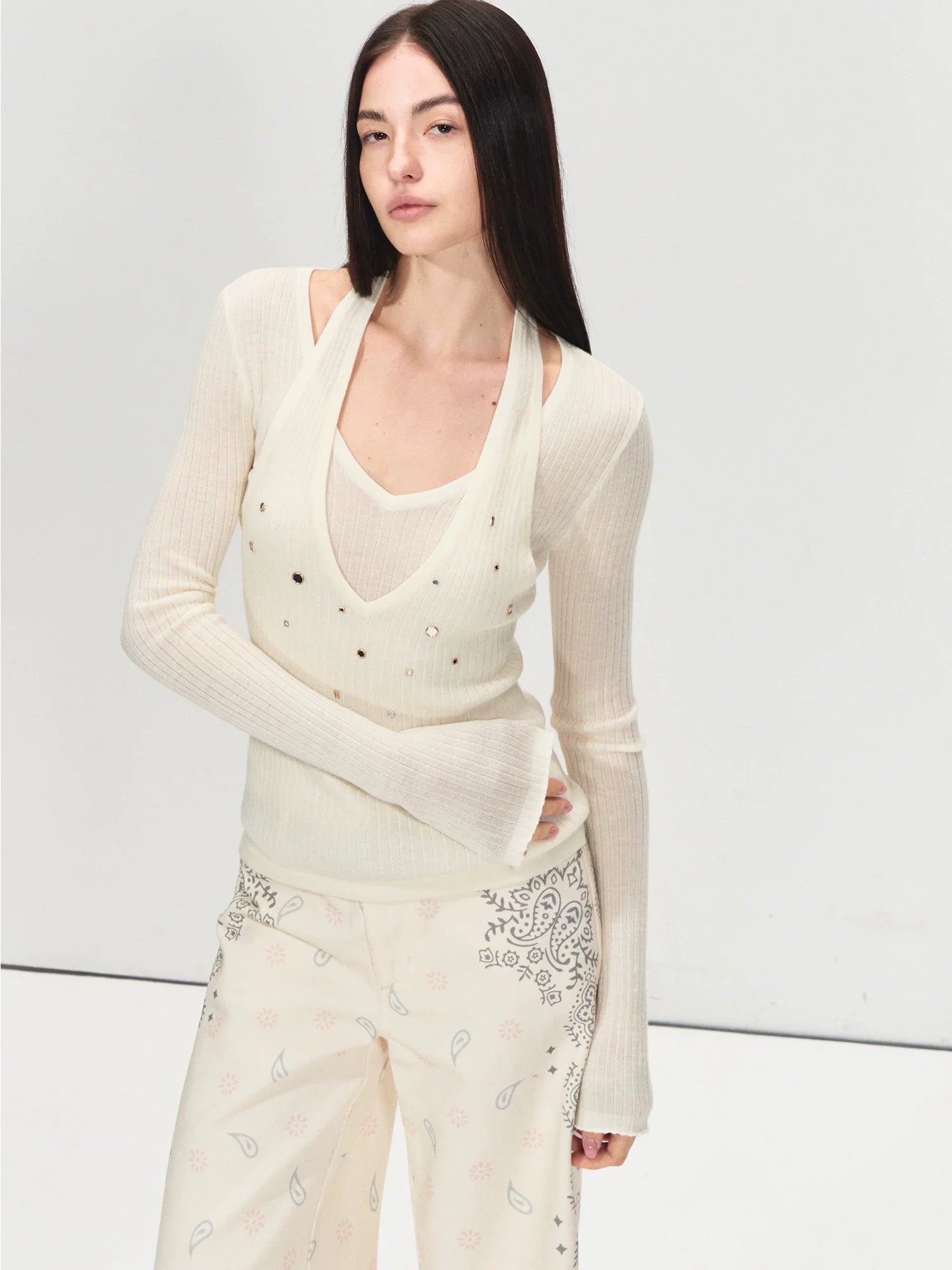 100% Wool Shimmer Halter Layered Top
