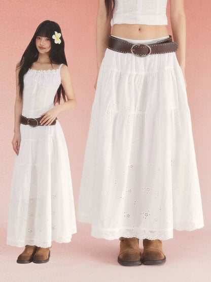 White Jacquard A-line Skirt