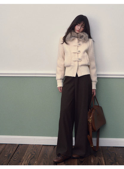 Cream Faux Fur Collar Down Jacket