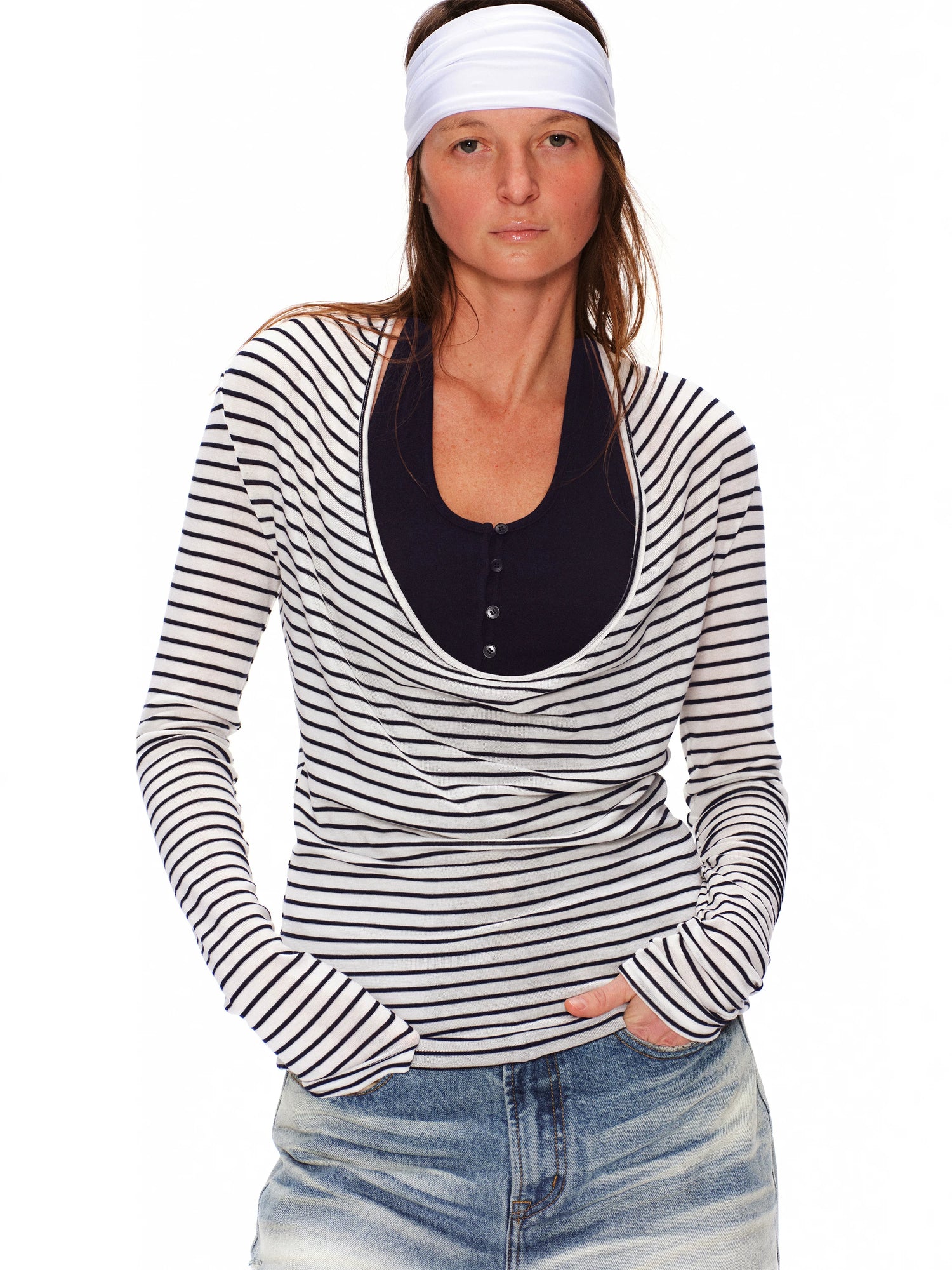Layered Stripe Drape Top