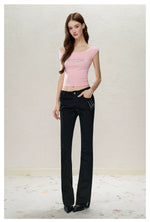 Black Low-Rise Slit Pants