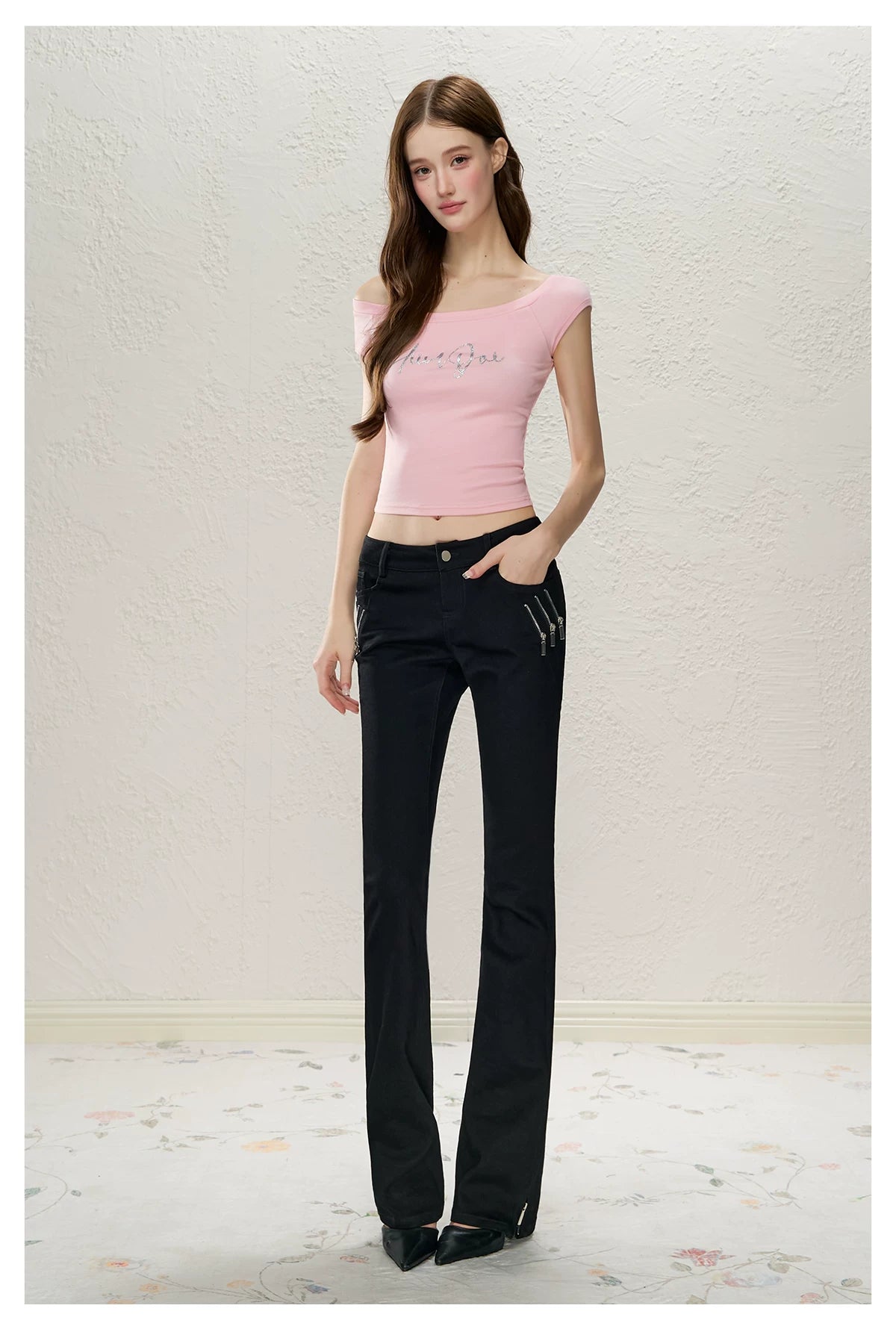 Black Low-Rise Slit Pants