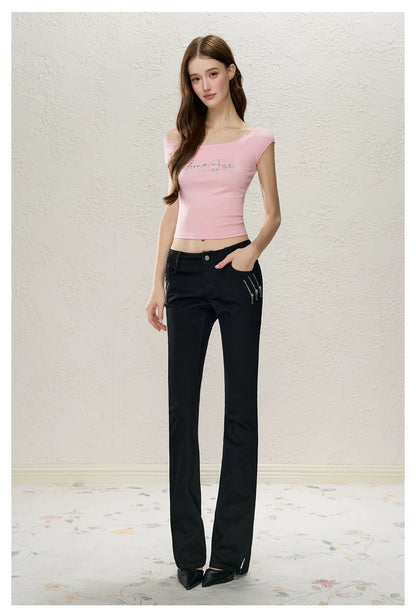 Black Low-Rise Slit Pants